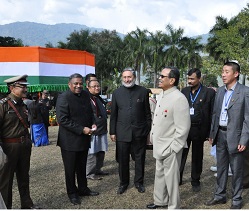 The Governor of Arunachal Pradesh Shri JP Rajkhowa with Chief Secretary Shri Ramesh Negi and DGP Shri S. Nithianandam in the �At Home� function at Raj Bhavan, Itanagar on 26th January 2016.